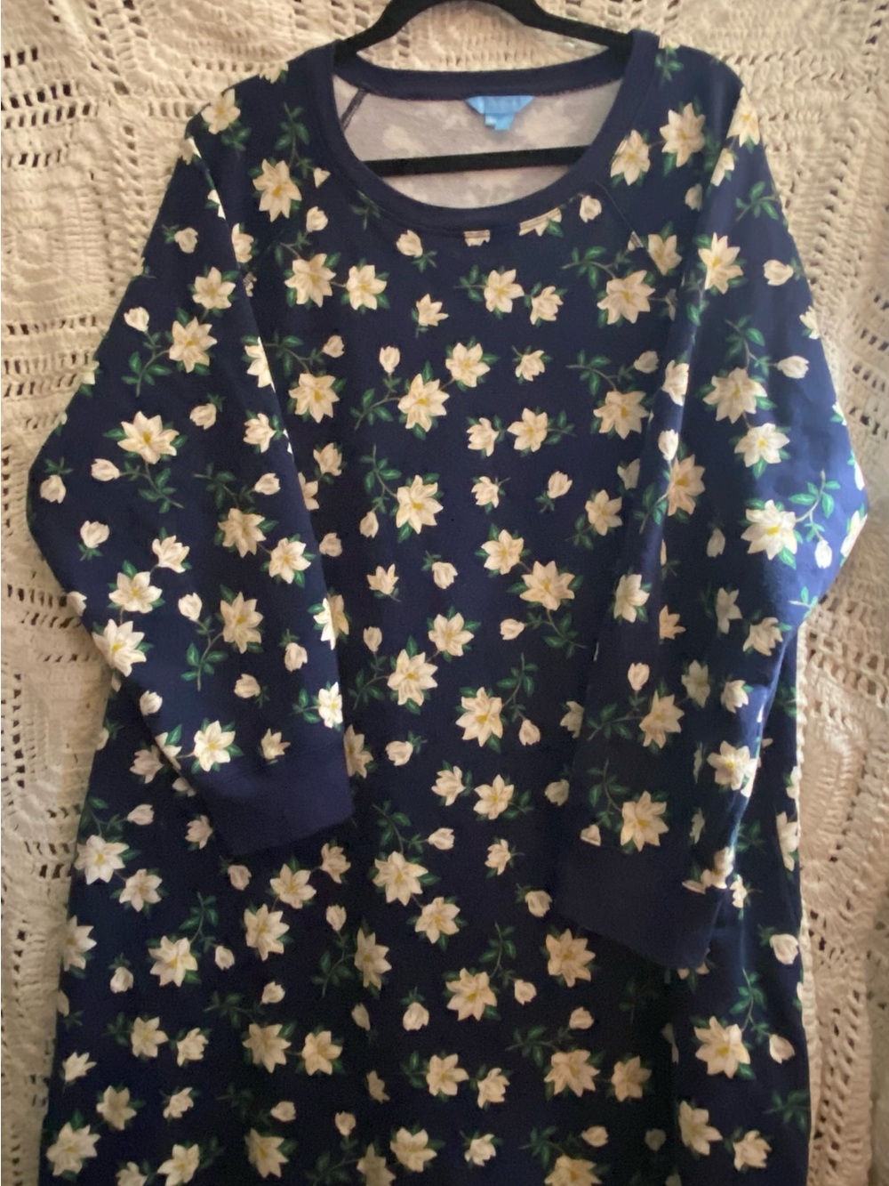 Draper James Navy Floral Long-Sleeve Sweatshirt Dress with Yellow & White Blooms